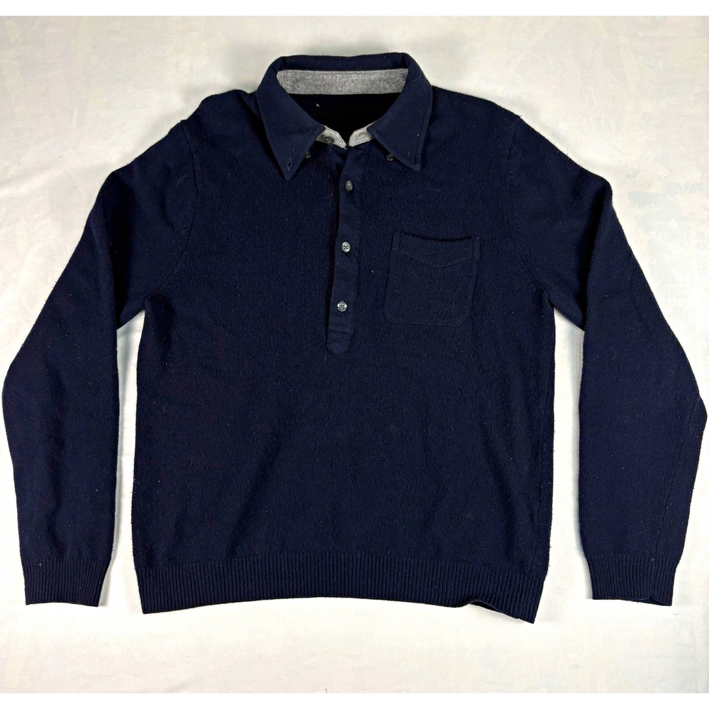 Brooks Brothers 100% Lambswool Sweater Polo - Men's L (No Size Tag) - Navy